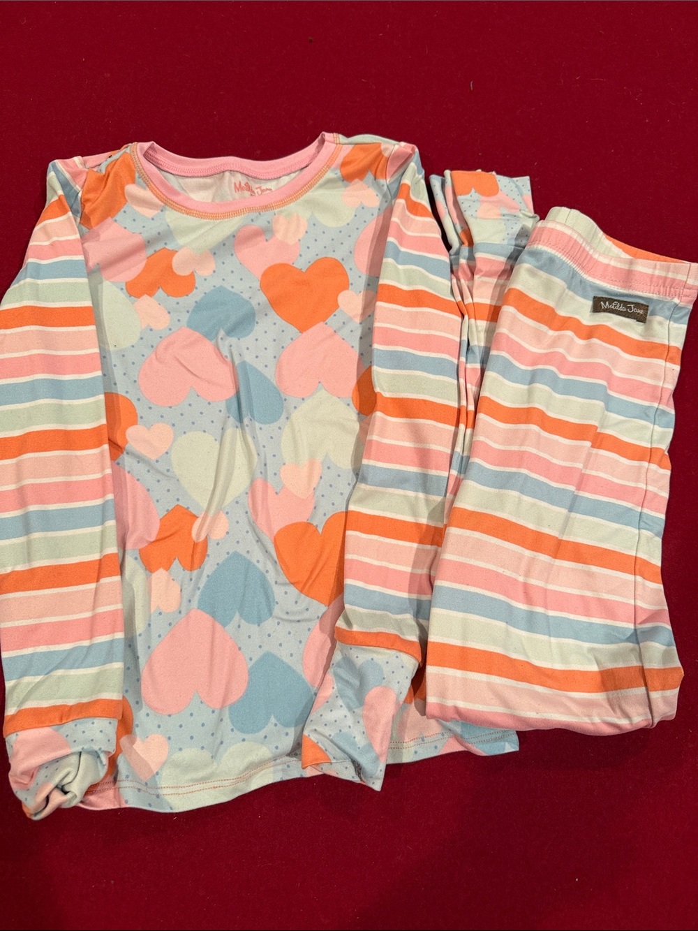 Girls' Pastel Heart & Stripe Pajama Set - Pink/Coral/Blue